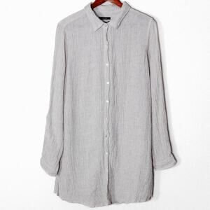 Tahari Gauzy Linen Button Up Shirt Oatmeal Size L Coastal Minimal Relaxed